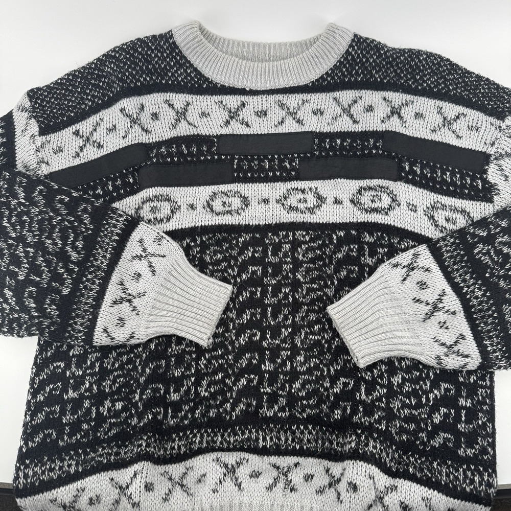 Vintage 80s 90s Y2K Chartwell Knit Sweater Sz Large Leather Chunky Knit